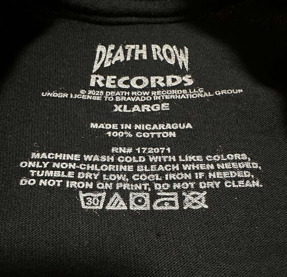 Death Row Records LA Skeleton Hand Sign Graphic T-Shirt, Size XL - Picture 2 of 4